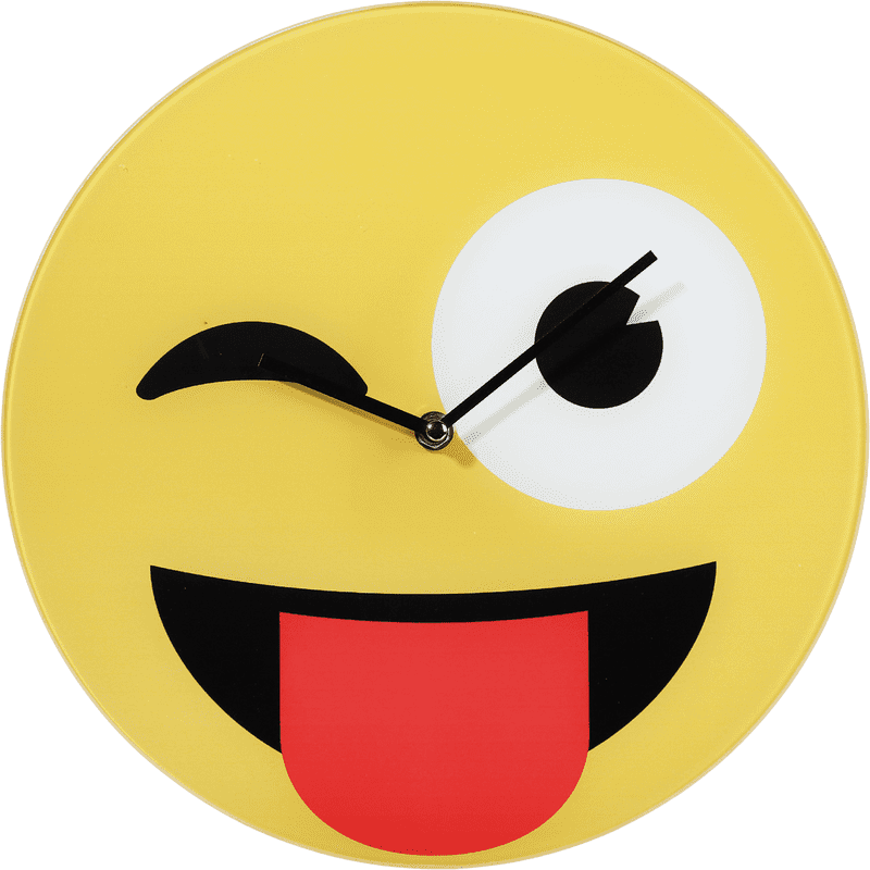 Playful Smiley Clock with Winking Face PNG