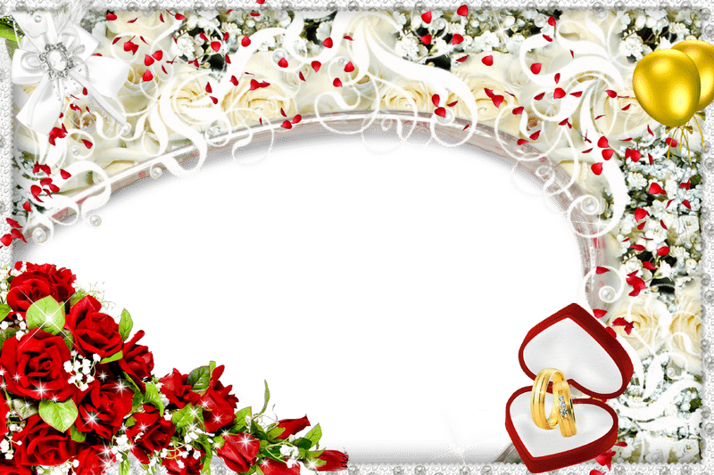 Elegant Floral Wedding Photo Frame PNG