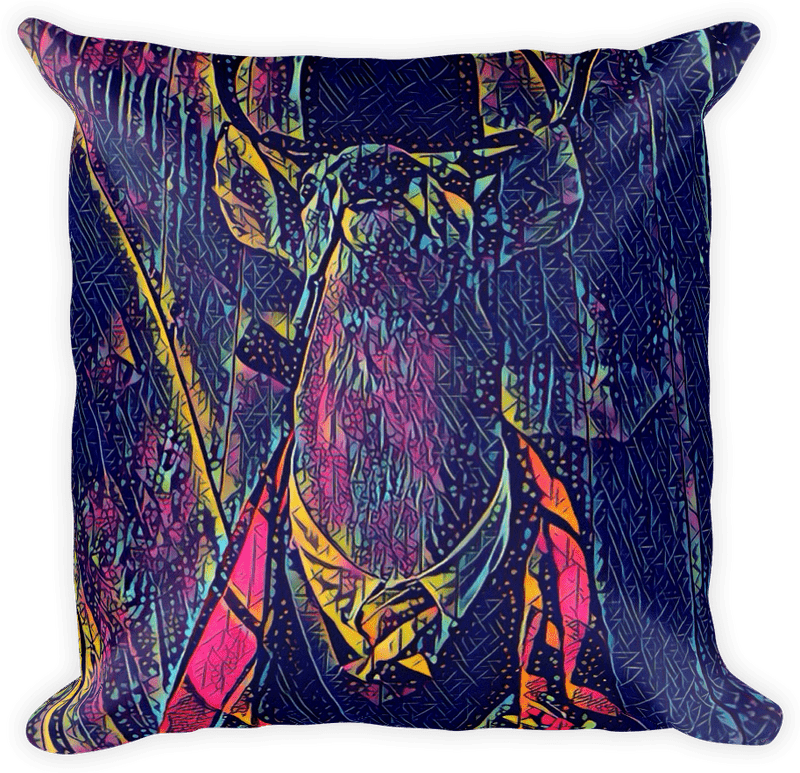 Vibrant Artistic Pillow Cushion with Deer Design PNG