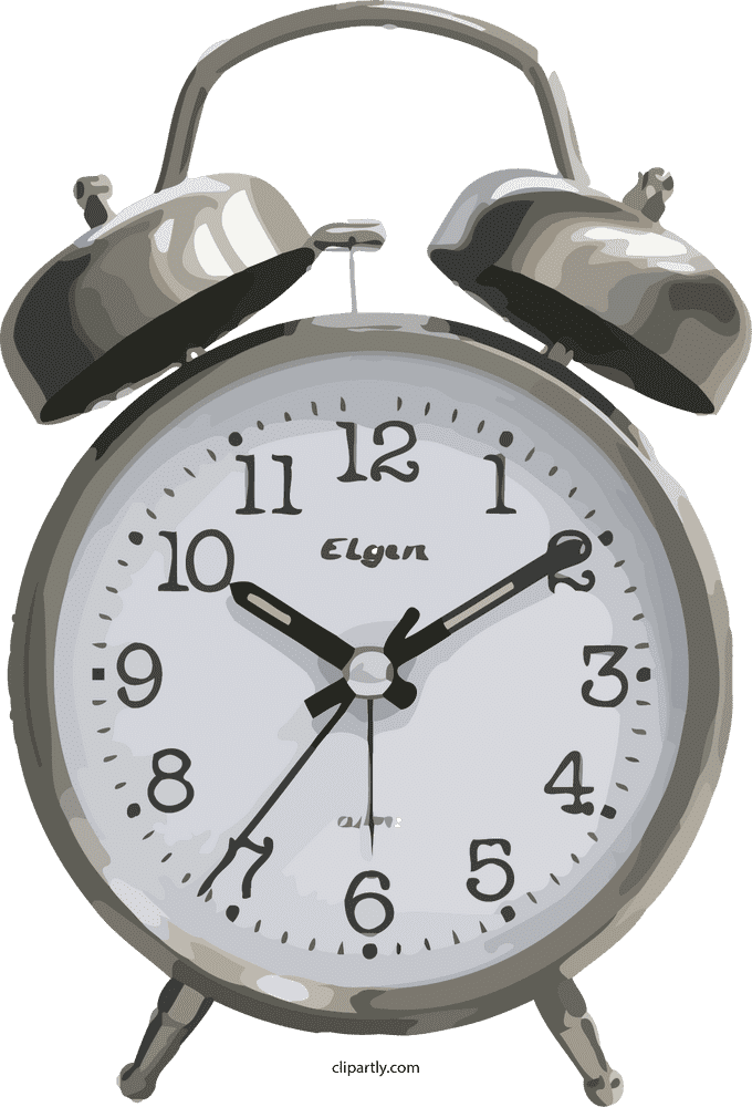 Classic Silver Alarm Clock Design PNG