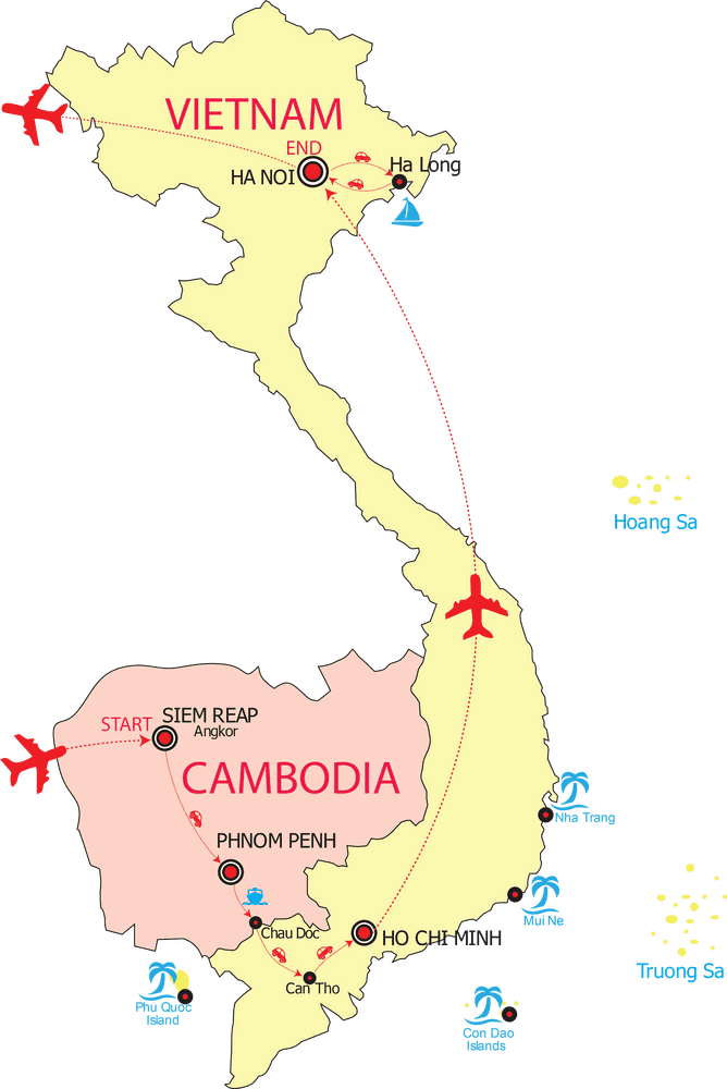 Vietnam-Cambodia Adventure Map Highlights PNG