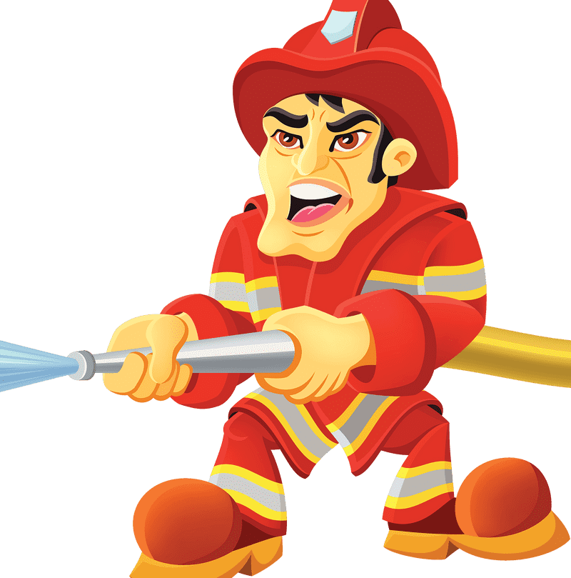 Brave Firefighter Ready to Battle Flames PNG