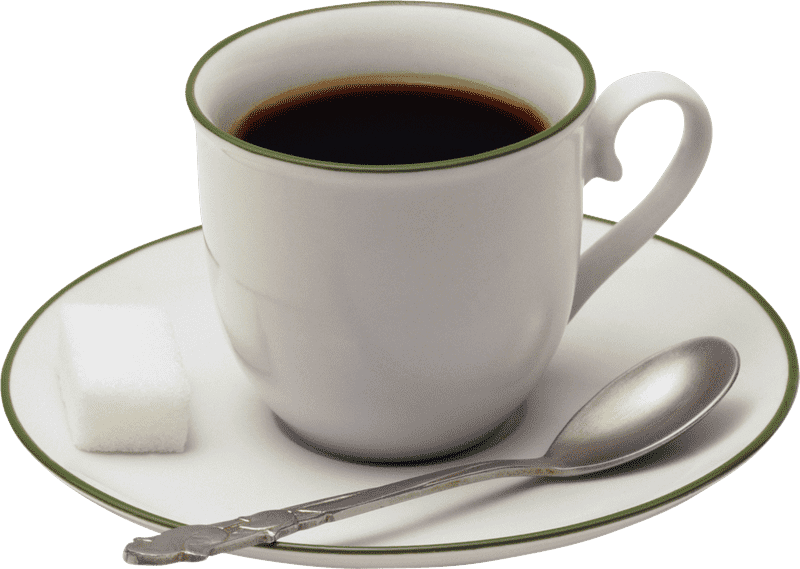 Elegant Coffee Cup with Sugar and Spoon PNG