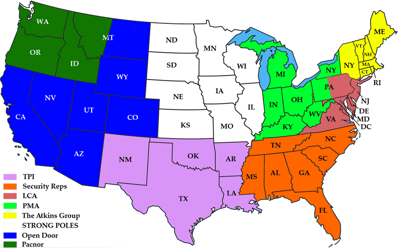 Color-Coded USA Map of States and Regions PNG