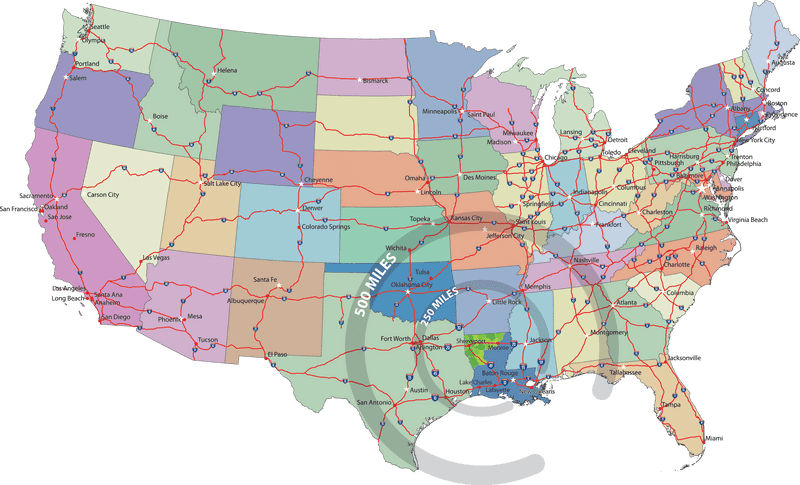 Colorful United States Map with Distance Indicators PNG