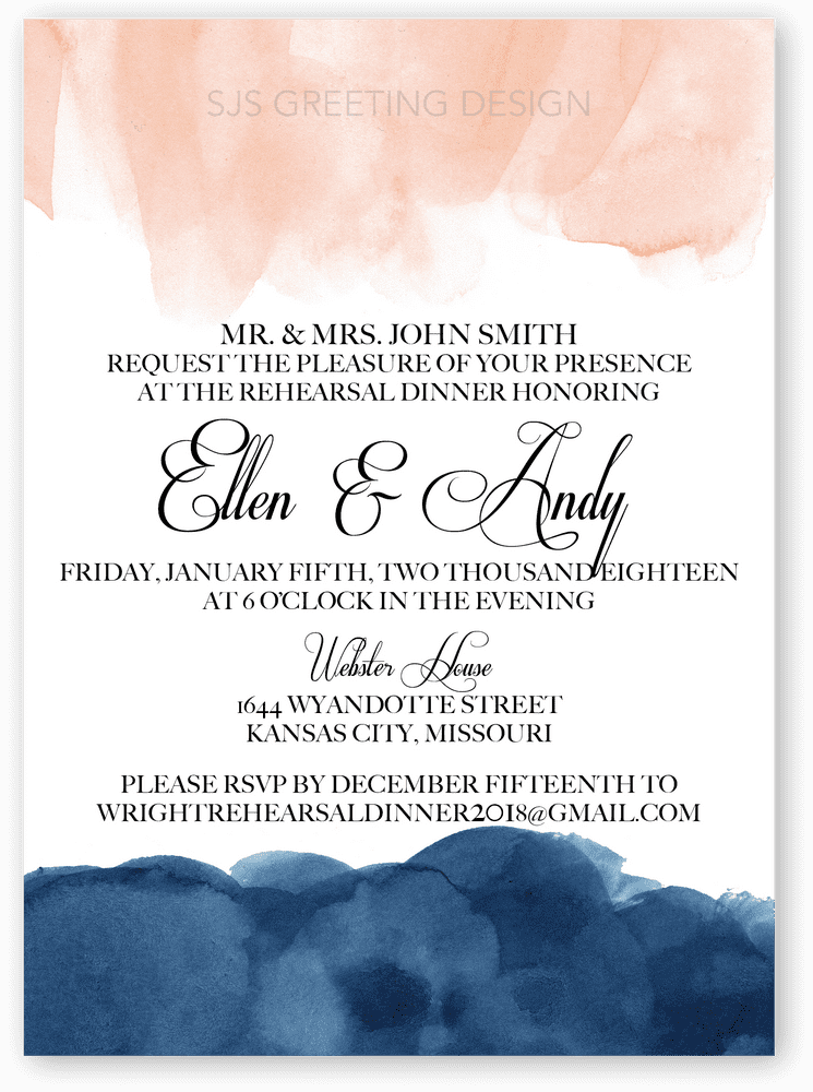 Navy Watercolor Elegance Invitation PNG