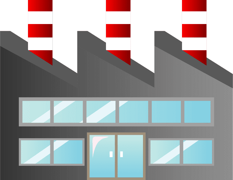 Modern Industrial Factory with Striped Smokestacks PNG