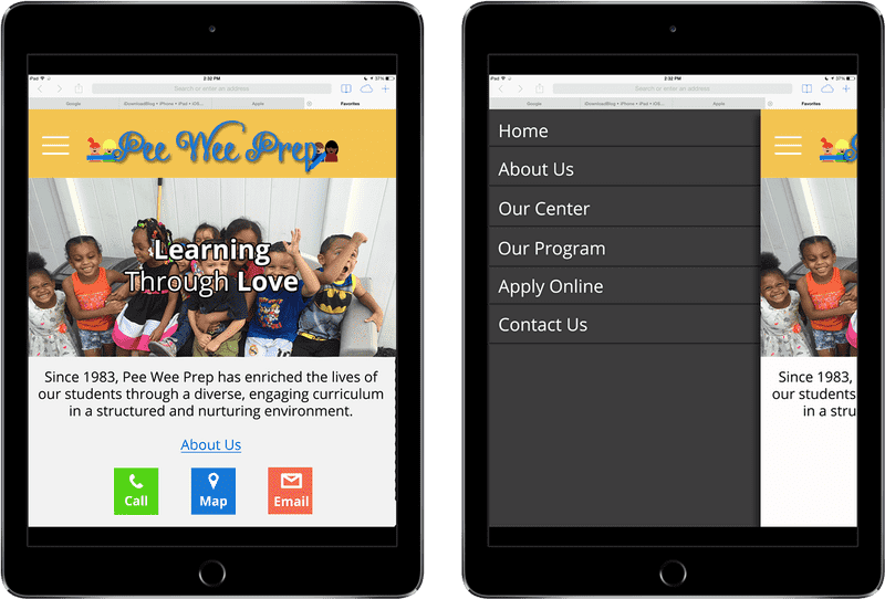 Tablet View of Pee Wee Prep Website PNG