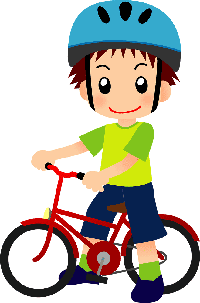 Happy Kid in a Bicycle Helmet Riding a Red Bike PNG