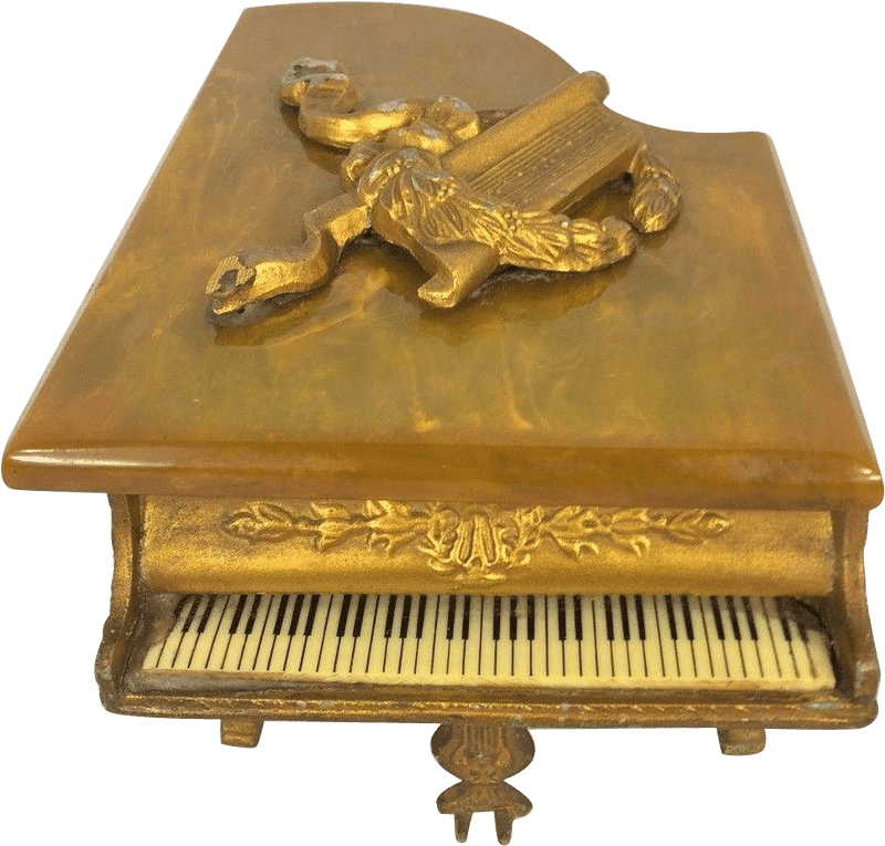 Elegant Golden Piano Decorative Music Box PNG