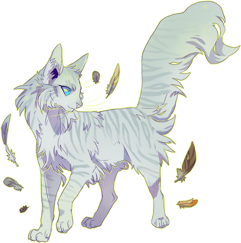 Whimsical White Cat Dancing with Feathers PNG