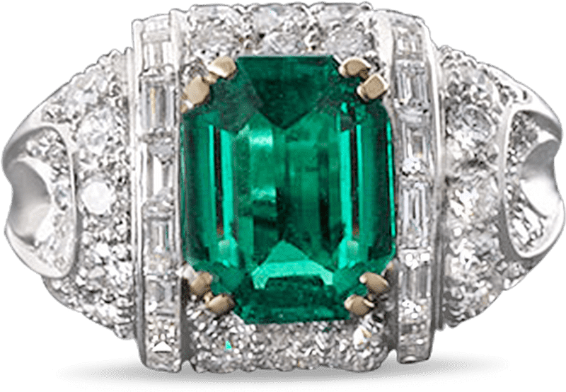 Elegant Emerald Gemstone Ring with Diamond Accents PNG