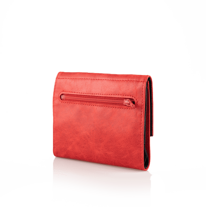 Sleek Red Wallet with Zippered Pocket PNG