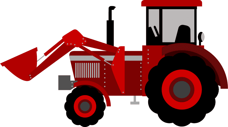 Red Farm Tractor with Front Loader Attachment PNG