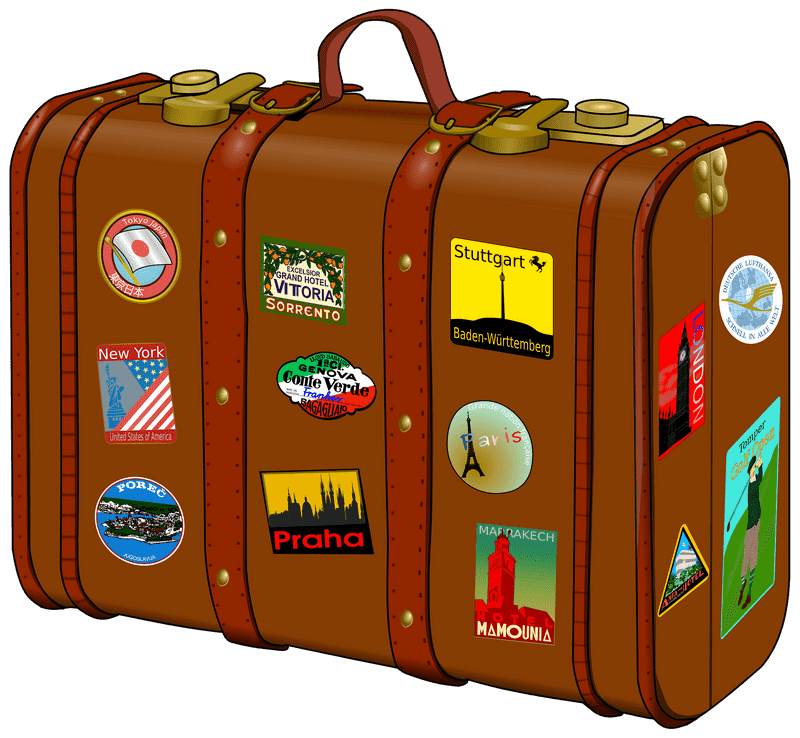 Colorful Luggage Suitcase of Travel Destinations PNG