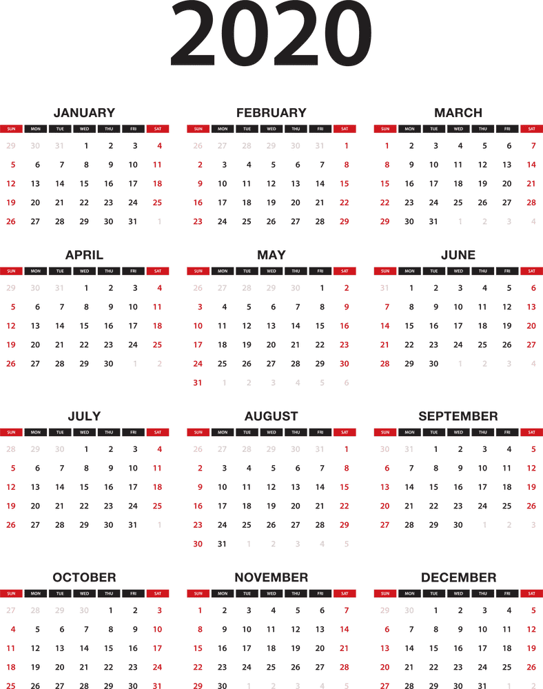 2020 Comprehensive Moon Calendar Overview PNG