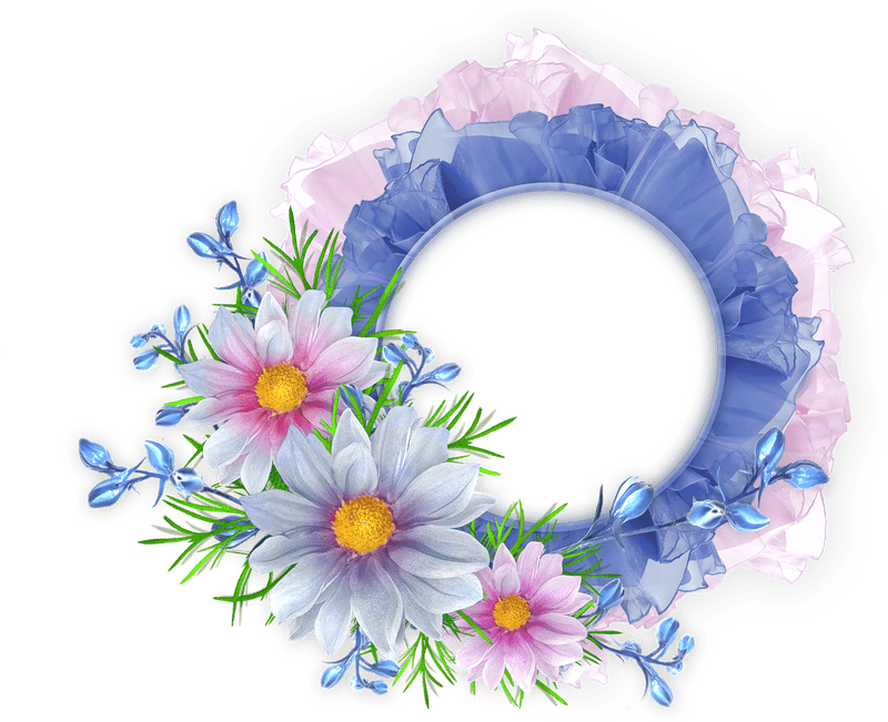 Delicate Blossoms and Ruffled Flower Frame PNG