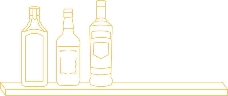 Elegant Bottle Display on a Curved Shelf PNG
