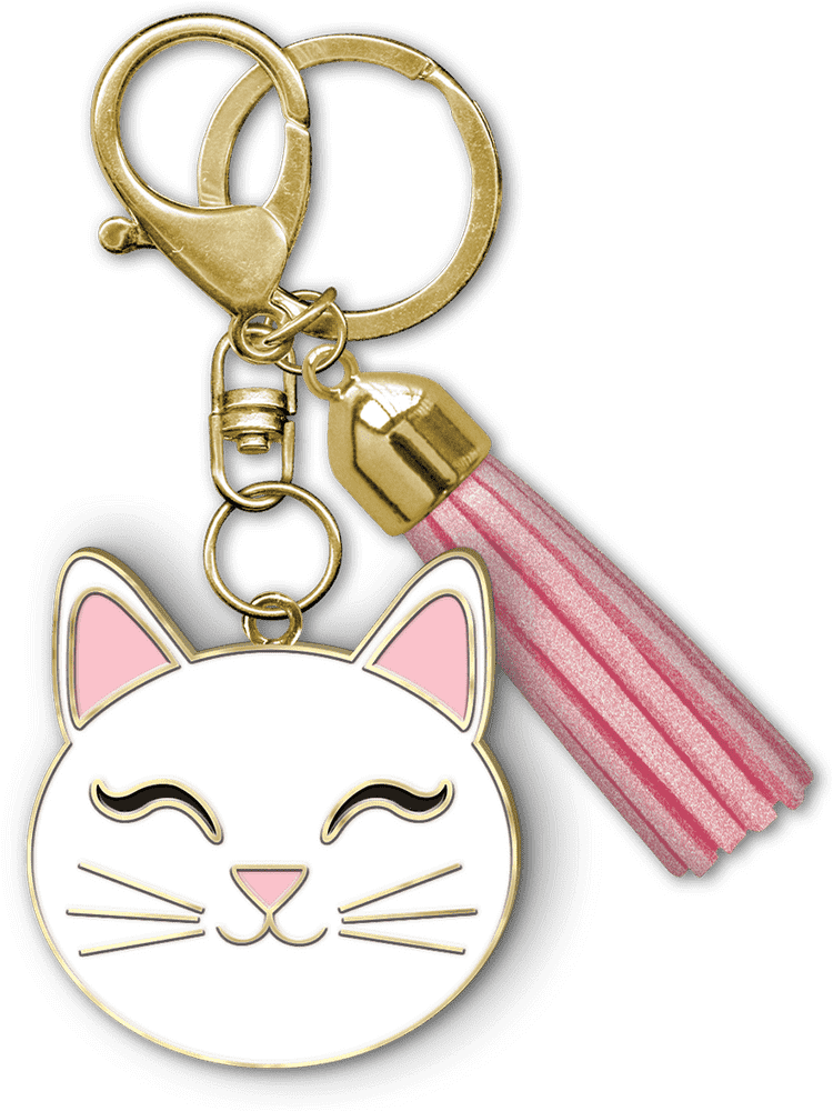 Charming Cat Keychain with Pink Tassel PNG