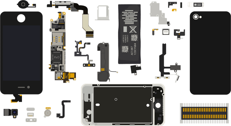 Disassembled Phone Components and Assembly Parts PNG