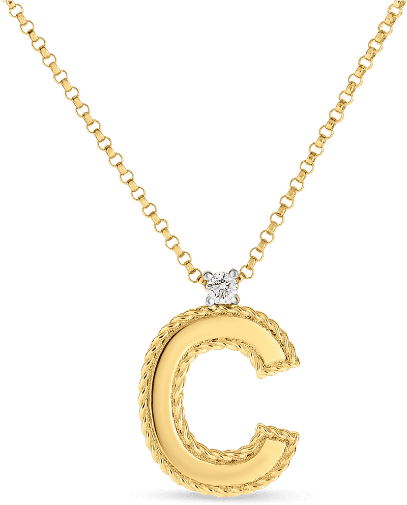 Elegant Gold C Necklace Pendant with Diamond Accent PNG