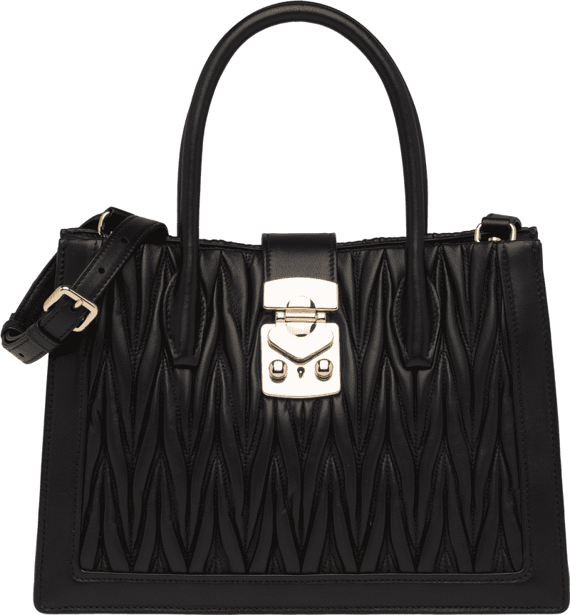 Elegant Black Leather Shopping Bag with Chic Design PNG
