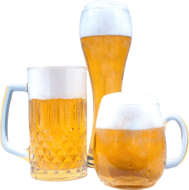 Variety of Beer Glasses with Foam and Bubbles PNG