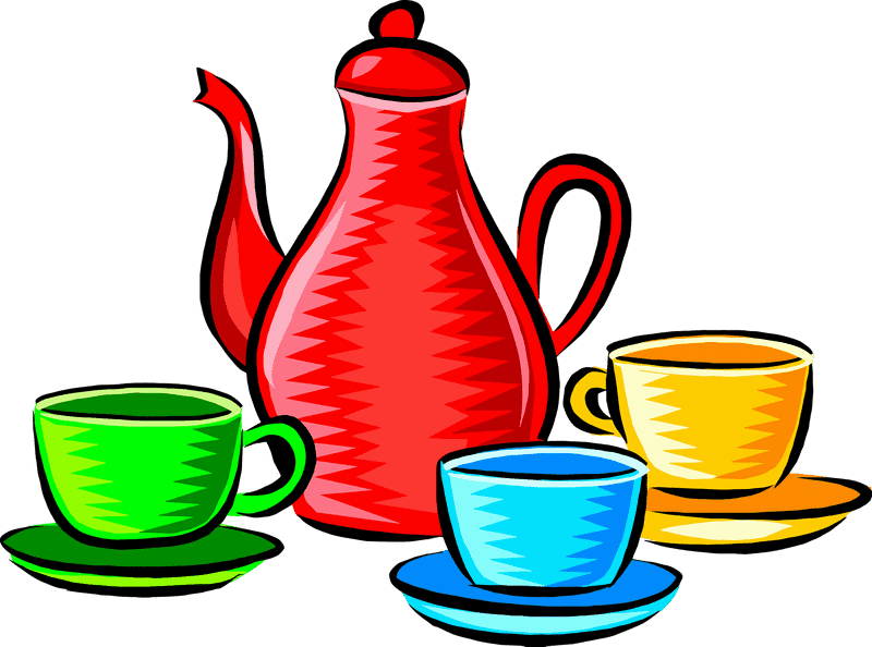 Colorful Coffee Cup Collection with Teapot PNG
