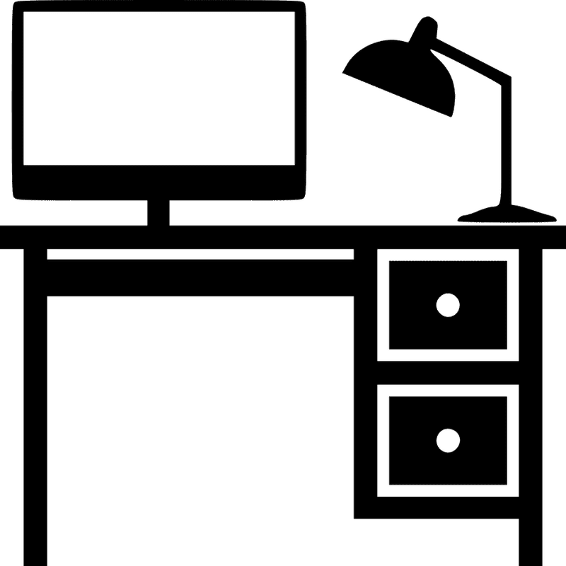 Modern Office Desk with Computer and Lamp PNG