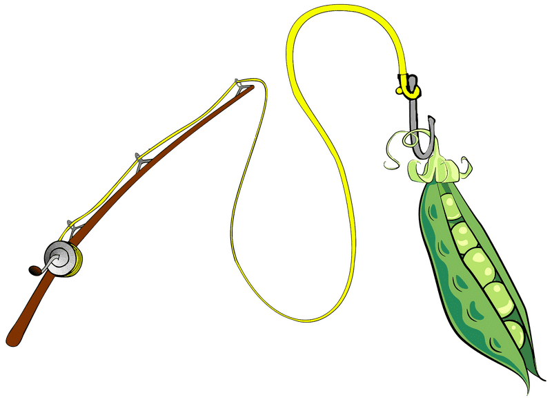 Creative Fishing Hook with Pea Pod Bait PNG