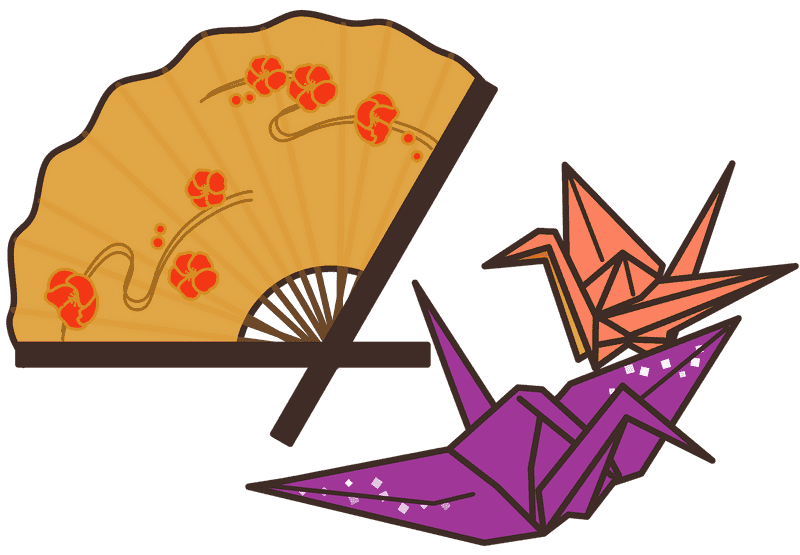 Elegant Origami Crane Duo with Fan PNG