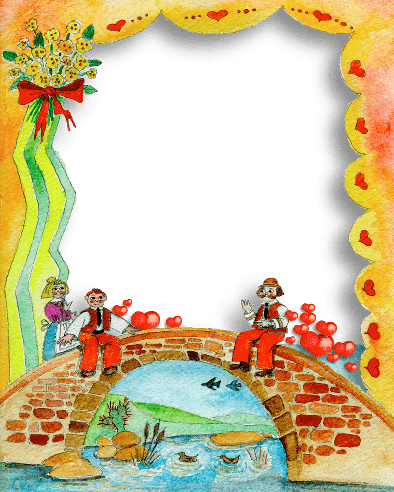 Whimsical Photo Frame with Clowns and Hearts PNG