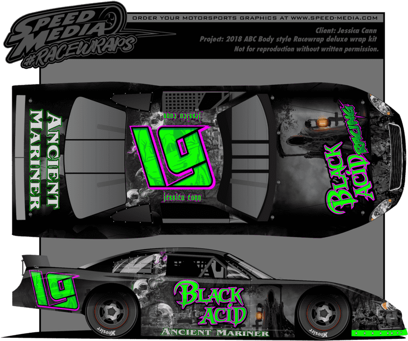 Ancient Mariner Black Acid Race Car Design PNG