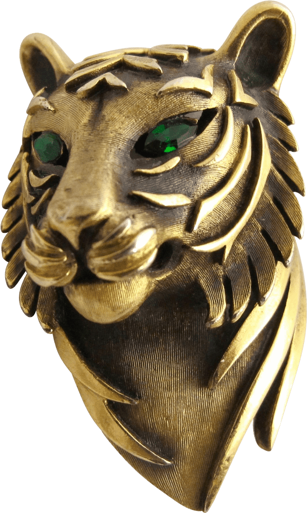 Regal Bronze Sculpture of a Tiger Head PNG