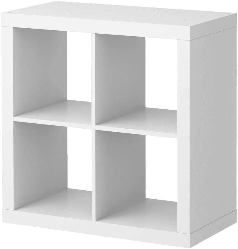 Modern White Library Shelf with Open Compartments PNG