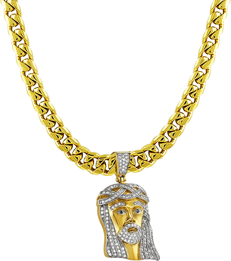 Golden Jesus Necklace Pendant with Diamond Details PNG