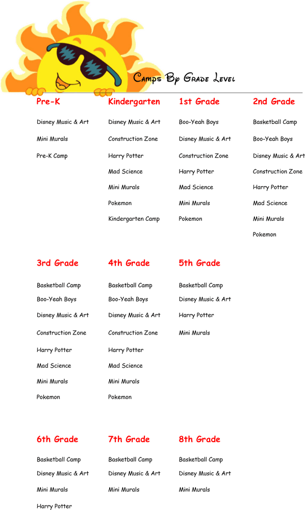 Summer Fun Learning Camp Schedule PNG