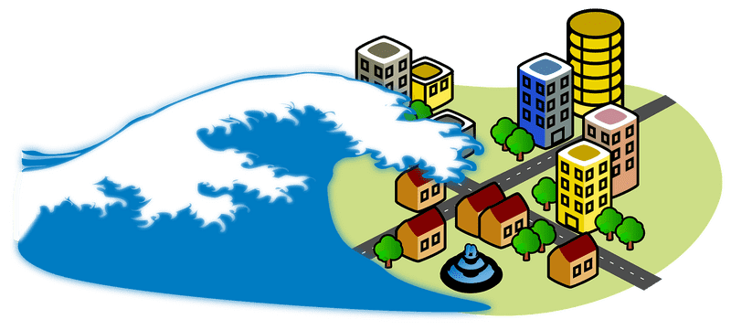 City Skyline Against an Approaching Wave PNG