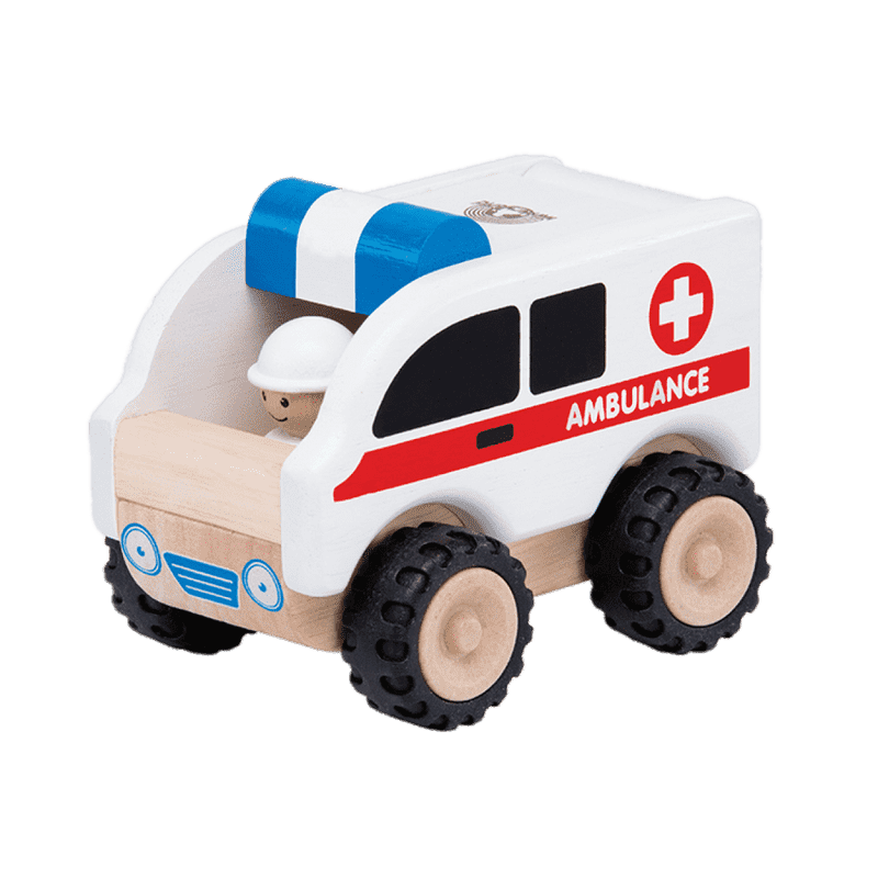 Wooden Toy Ambulance for Creative Playtime PNG