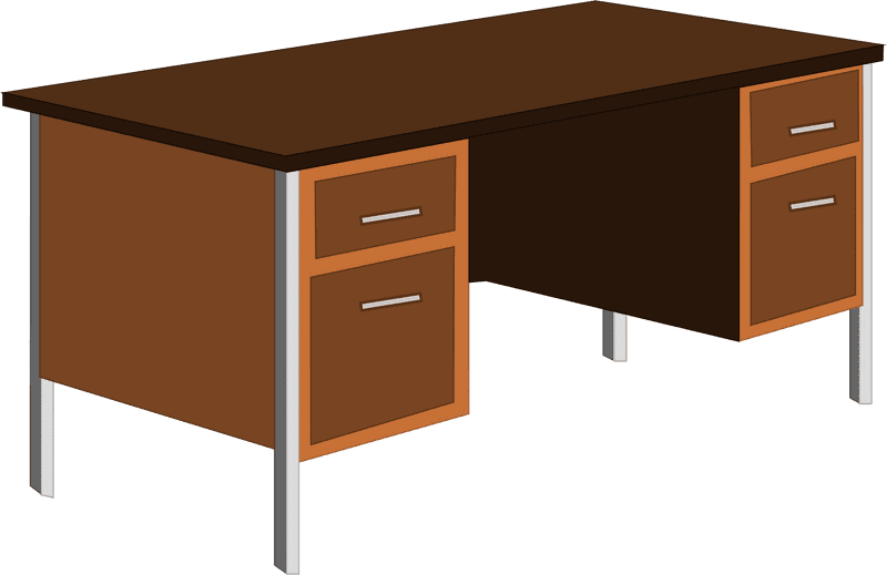 Elegant Brown Office Desk with Storage Drawers PNG