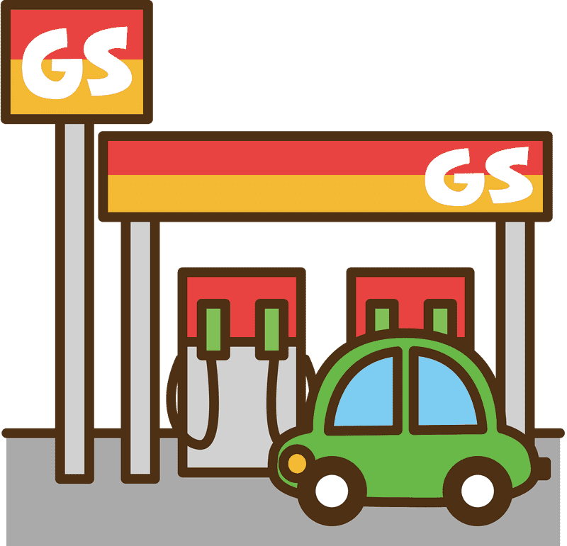 Gas Stove Station with Friendly Green Car PNG