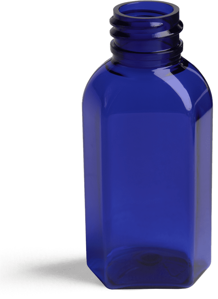 Elegant Blue Glass Bottle with Hexagonal Shape PNG