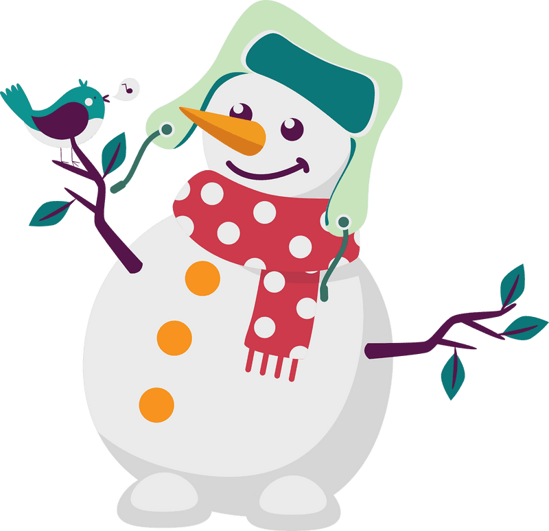 Friendly Snowman with a Bird Companion PNG