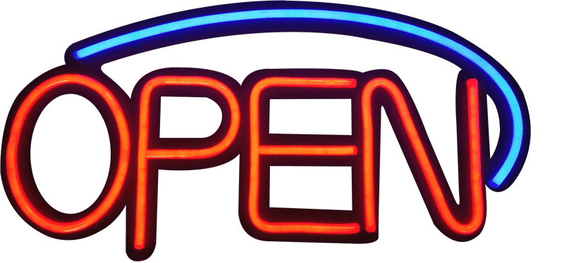 Bright Neon Sign Welcome We're Open! PNG