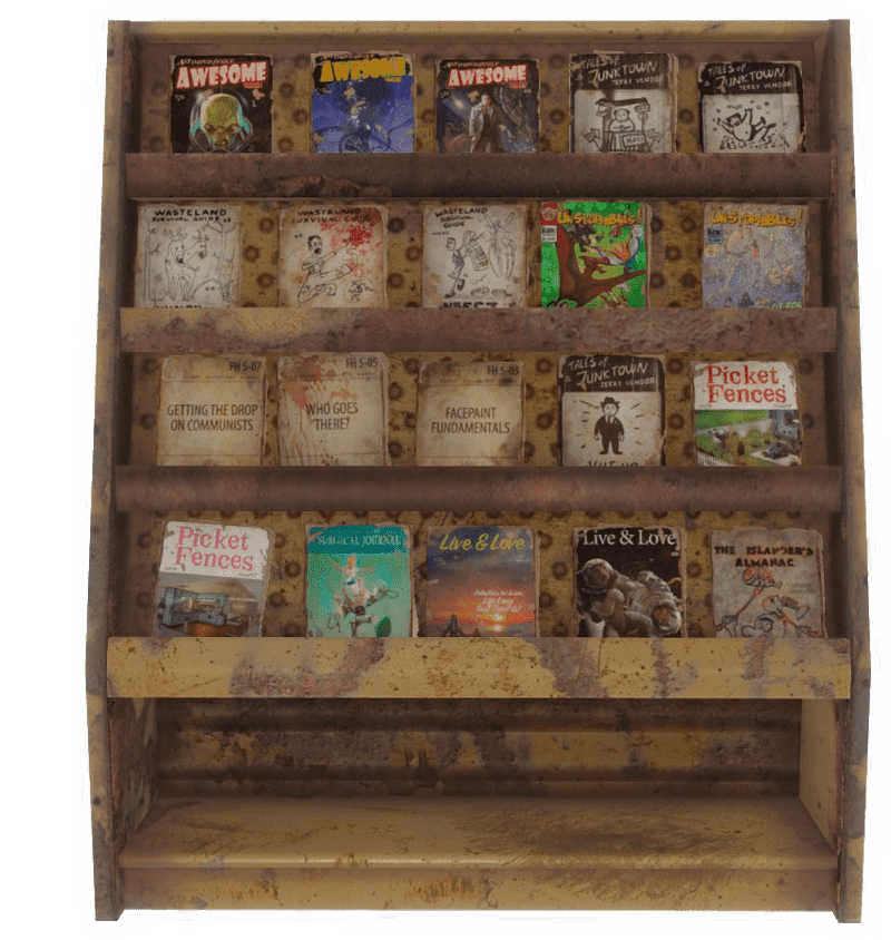 Vintage Magazine Rack A Collection of Unique Titles PNG