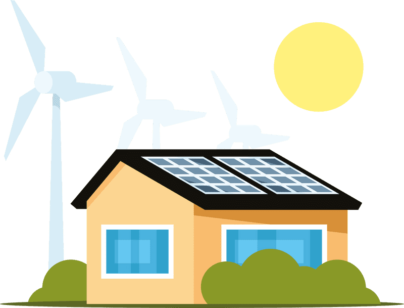 Sustainable Energy Wind Turbine and Solar Power Home PNG