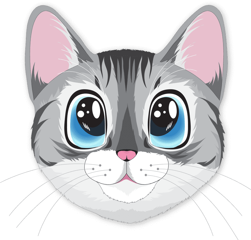 Adorable Cartoon Cat with Big Blue Eyes PNG