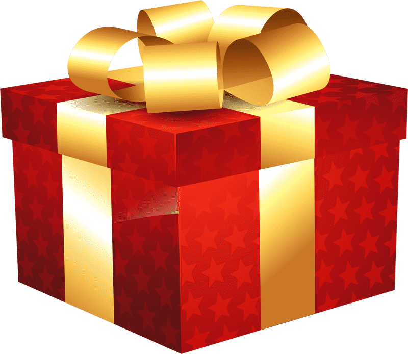 Shiny Red Star Gift Box with Golden Ribbon PNG