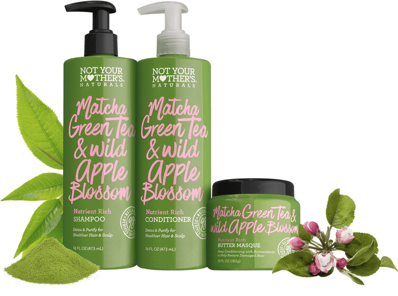 Matcha Powder Infused Hair Care Essentials PNG
