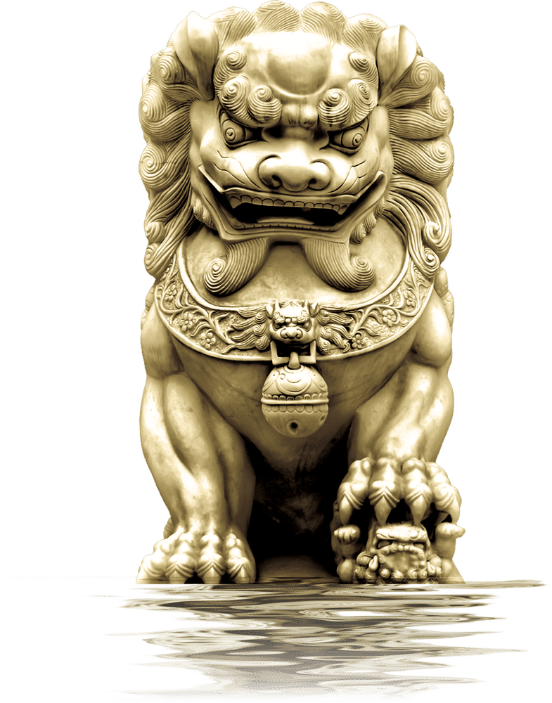 Chinese Guardian Lion Statue Design PNG
